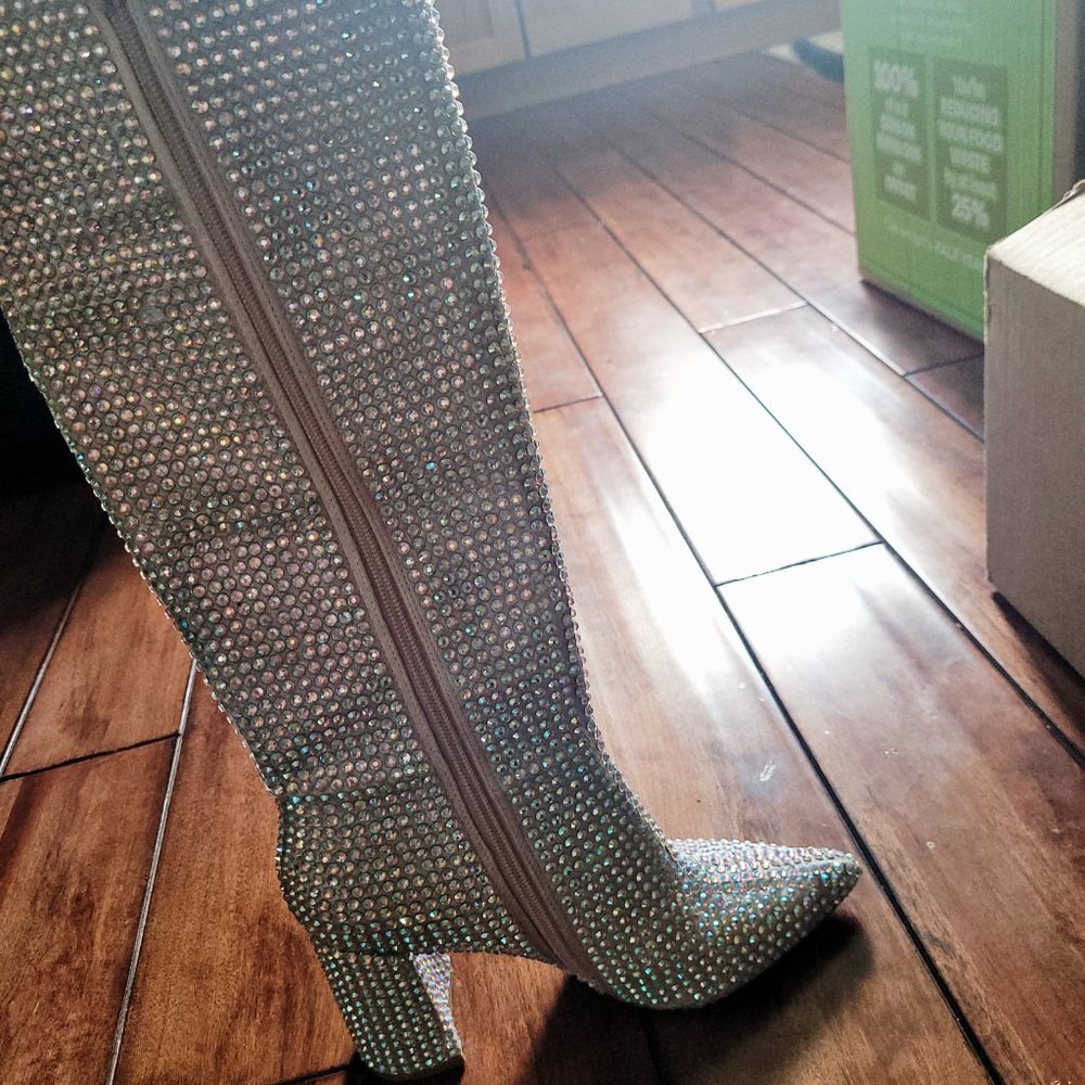 Never worn Betsy Johnson Farrah Knee High Rhinestone Boots - Picture 7 of 9